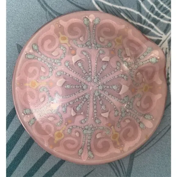 HIGGINS VINTAGE MCM PINK small FUSED ART GLASS BOWL ASHTRAY 4.5